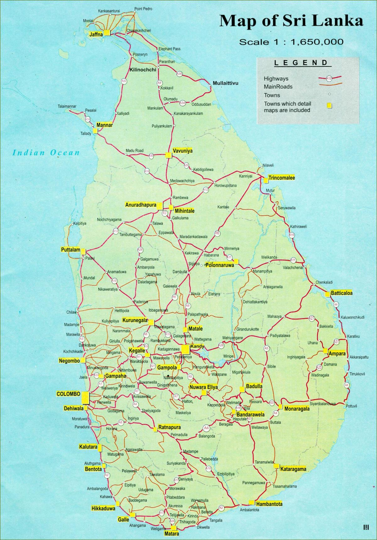 peta map pelancong Sri Lanka dengan jalan