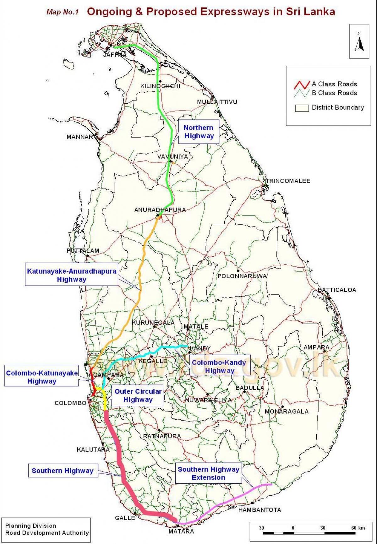 lebuh raya baru peta di Sri Lanka