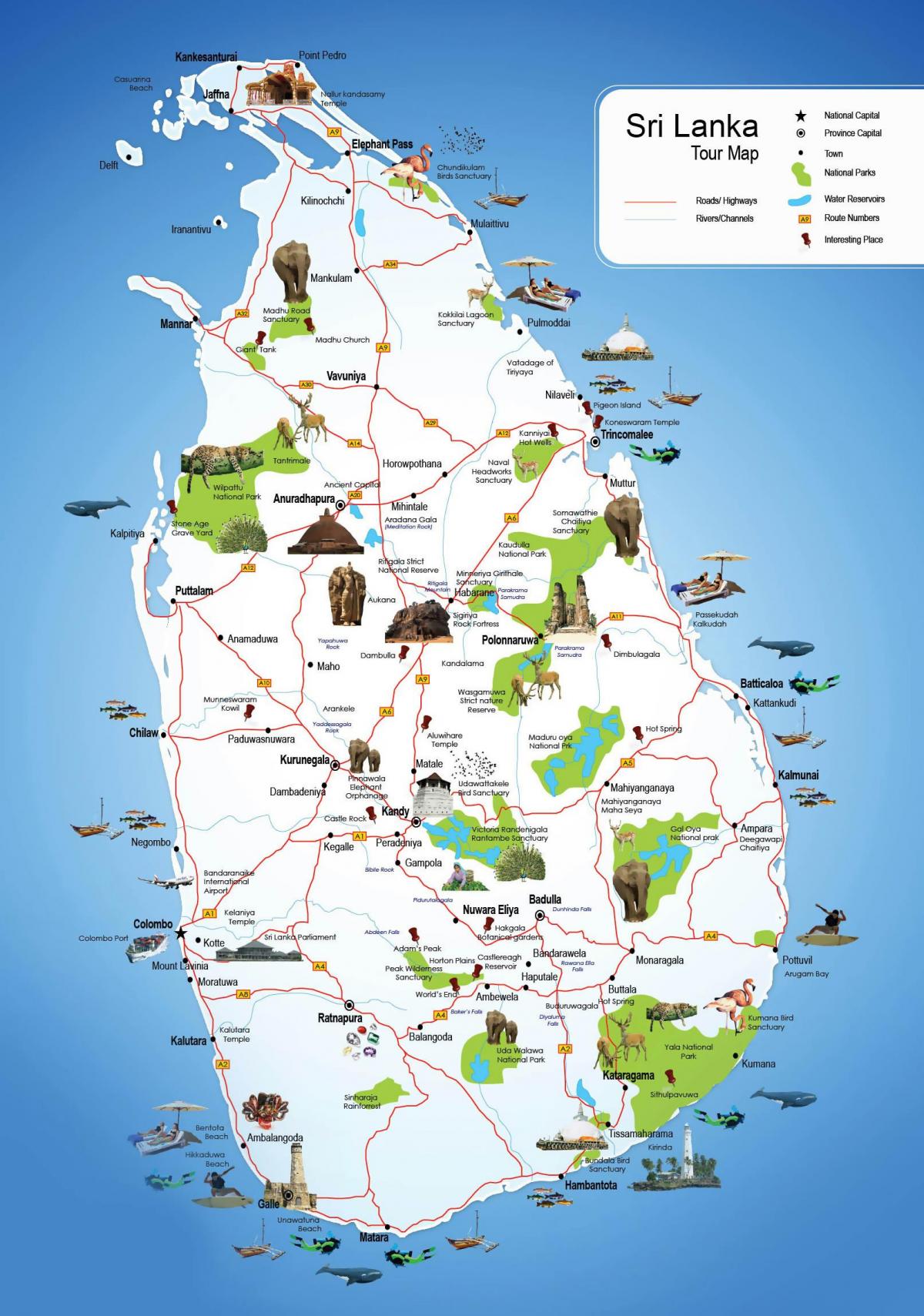 tempat pelancong di Sri Lanka peta
