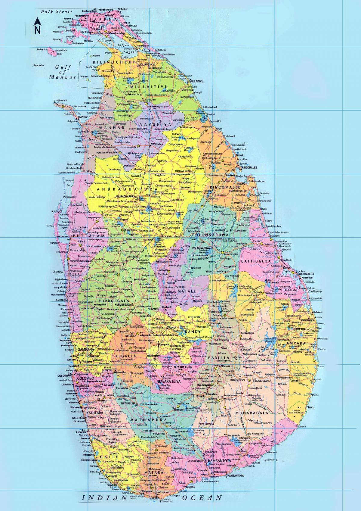 terperinci peta Sri Lanka dengan jalan-jalan