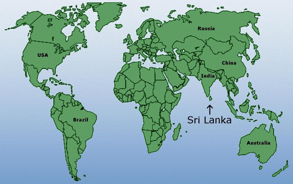 dunia peta yang menunjukkan Sri Lanka