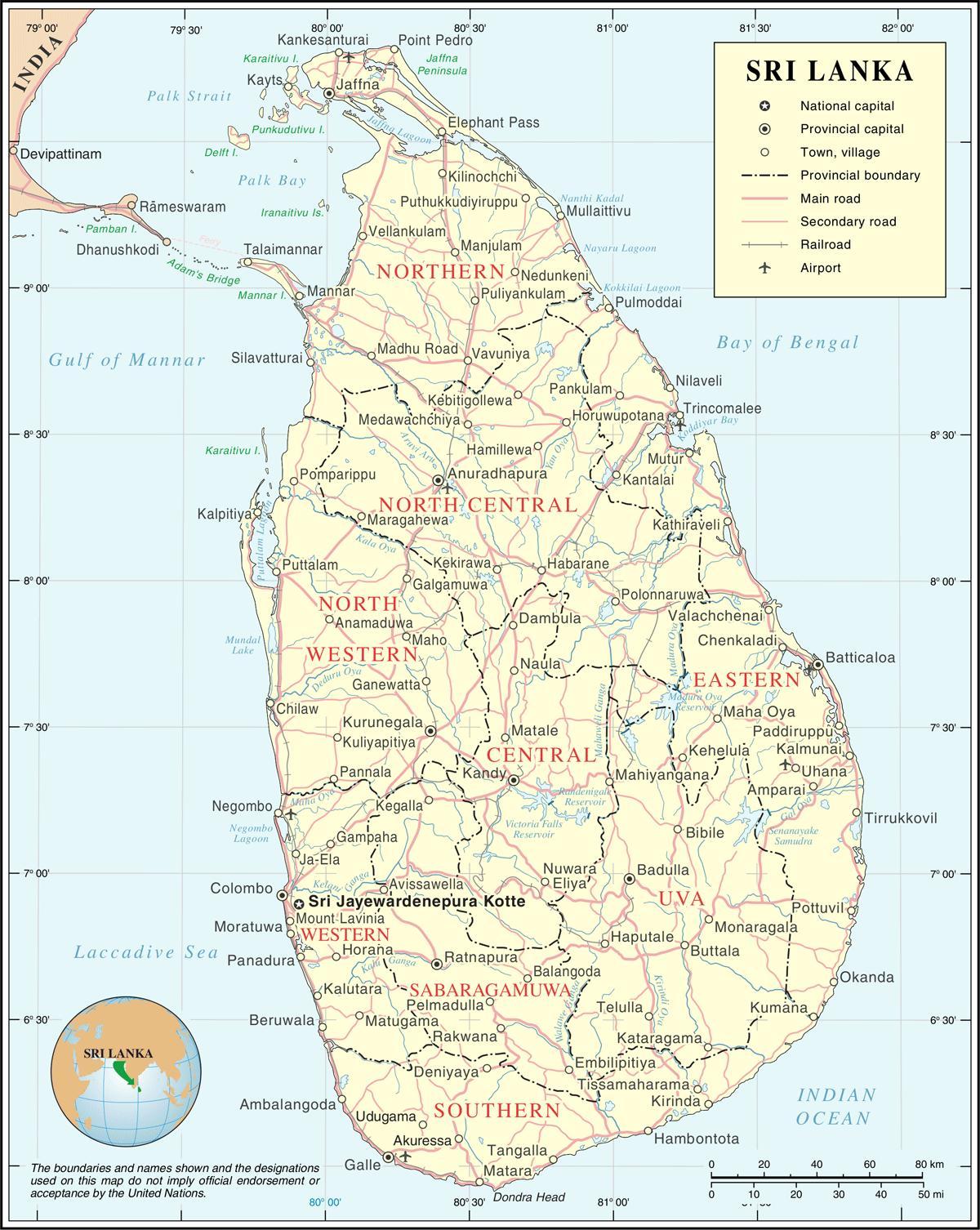 Sri Lanka peta jalan jarak kalkulator