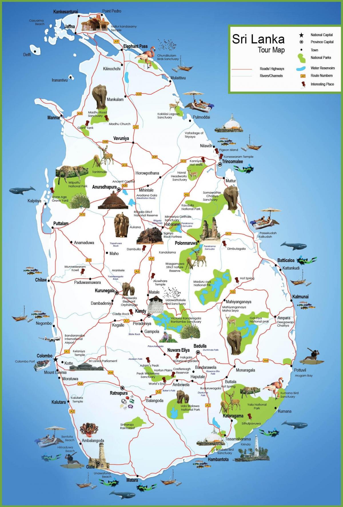 tempat pelancong di Sri Lanka peta