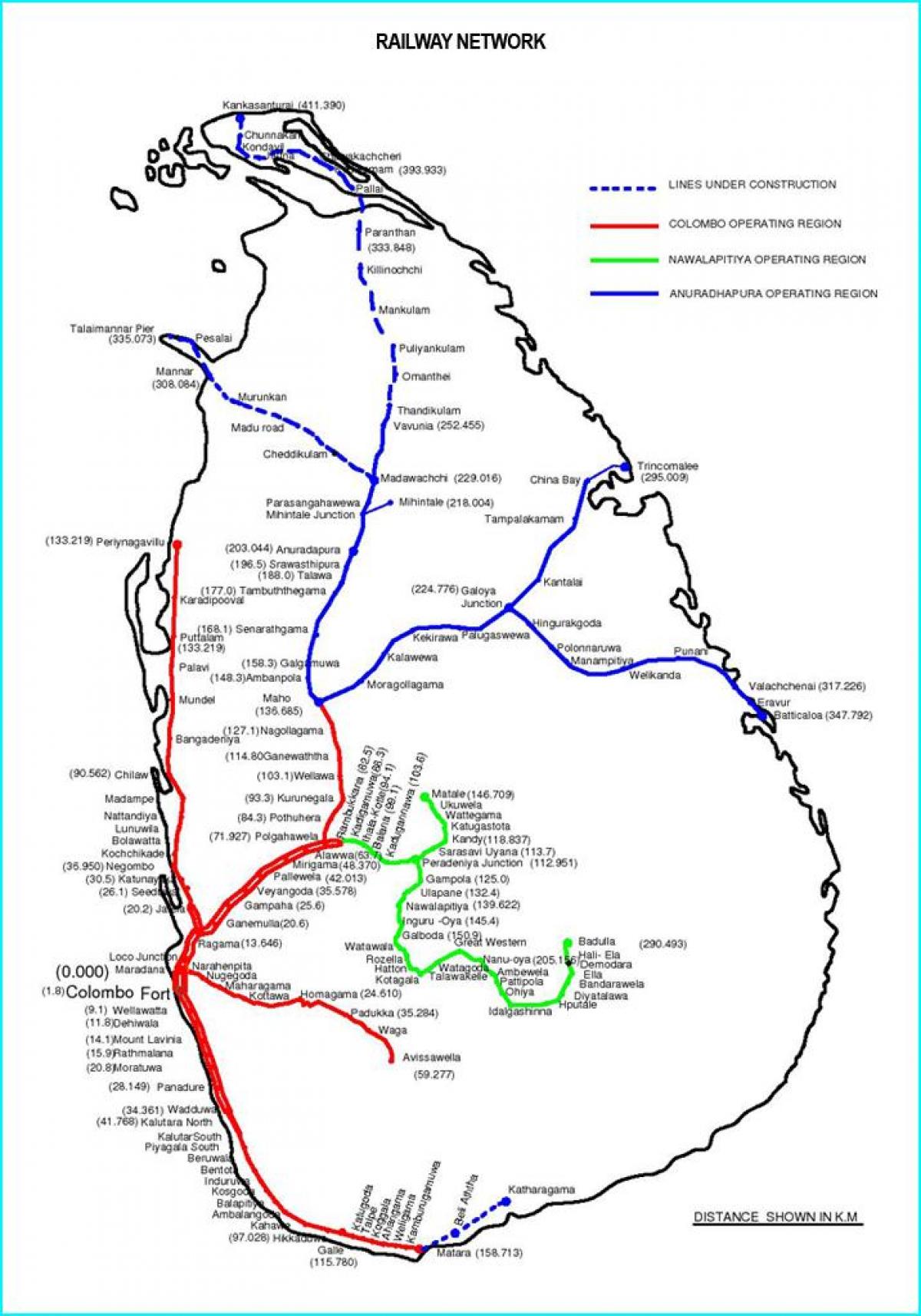 Sri Lanka rangkaian kereta api peta