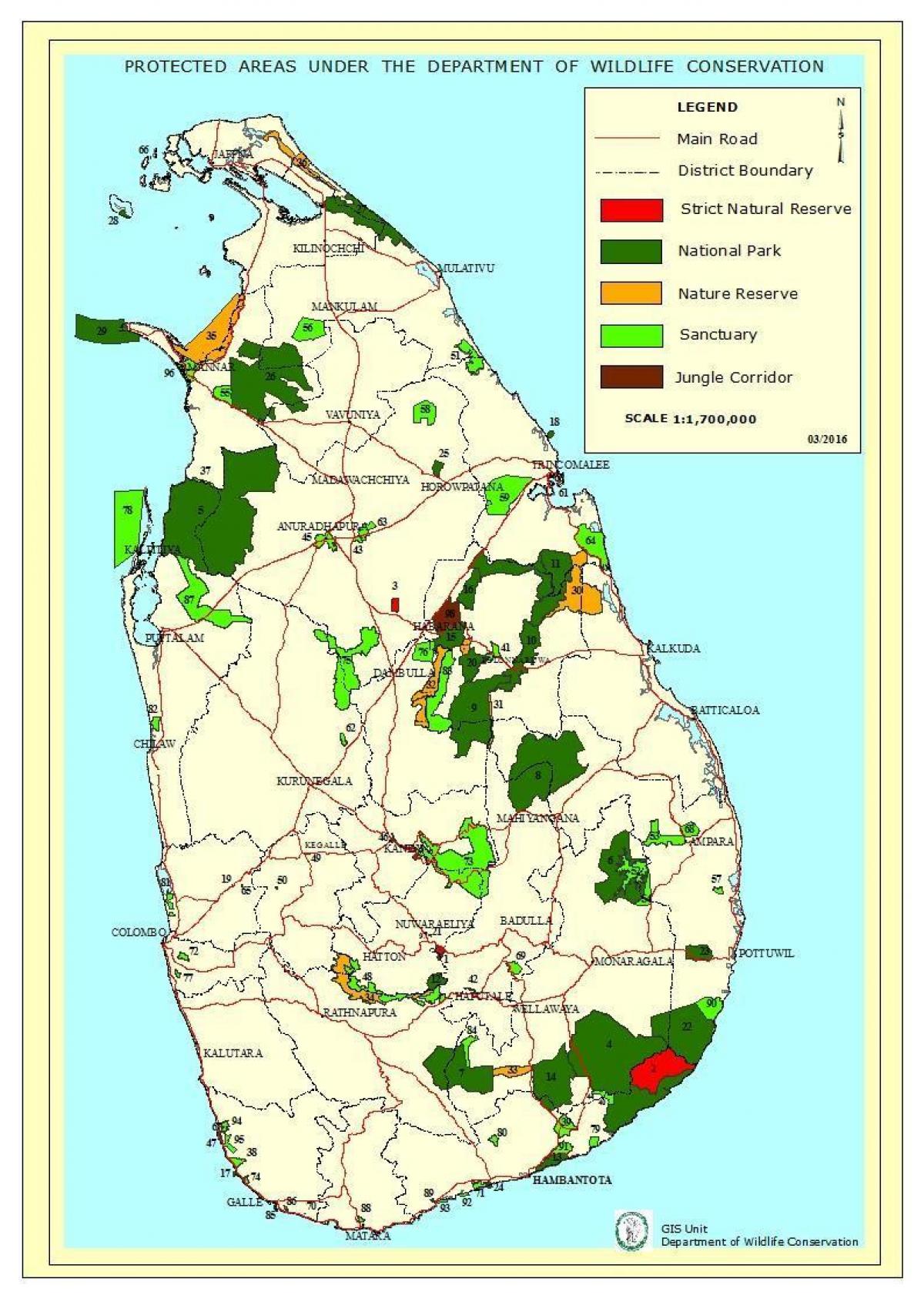 taman nasional Sri Lanka peta