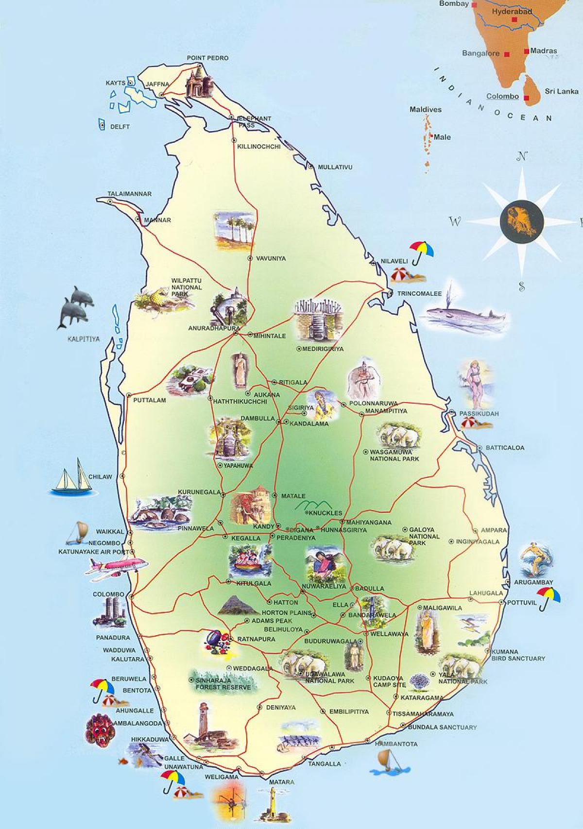 tarikan pelancong Sri Lanka peta