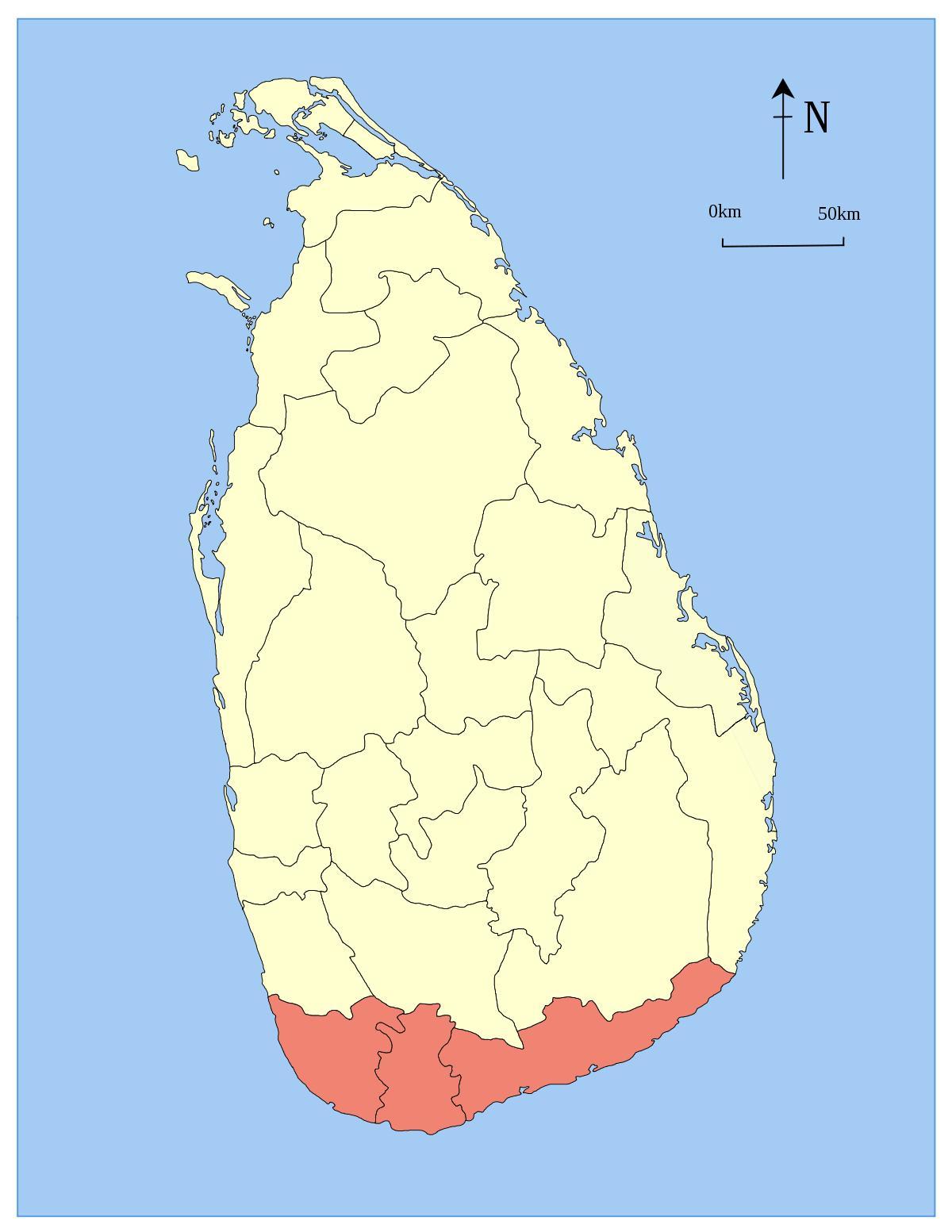 peta Sri Lanka wilayah selatan