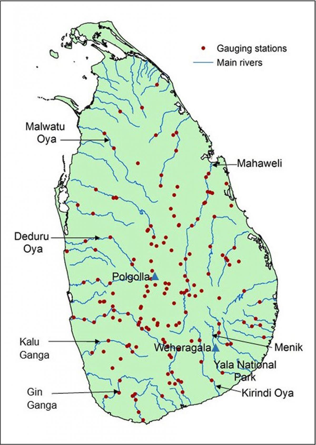 Sri Lanka utama sungai peta