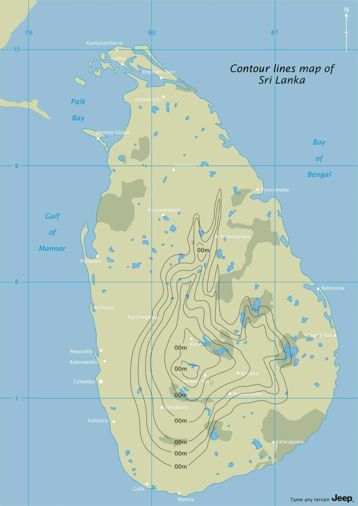peta - peta kontur Sri Lanka