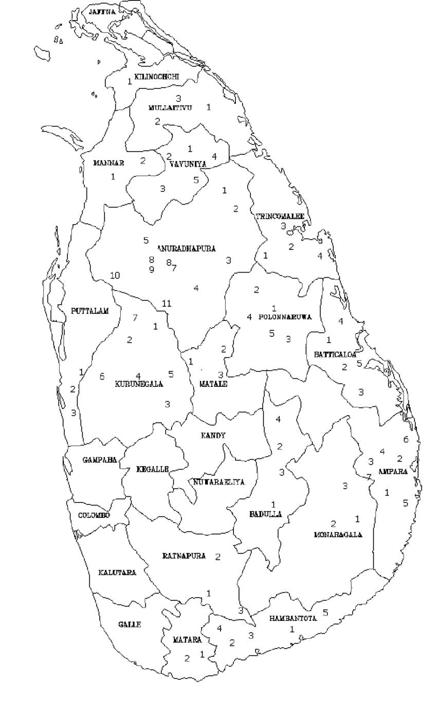 peta - peta Sri Lanka hitam dan putih