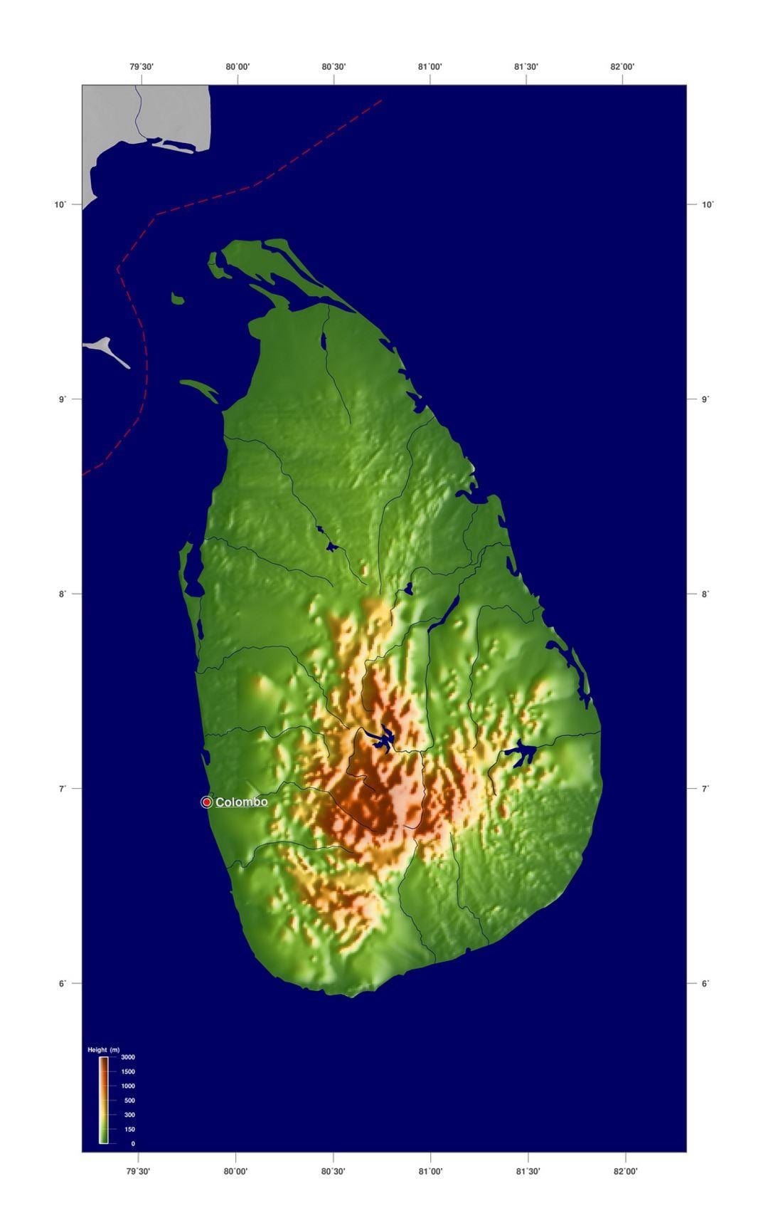 peta Sri Lanka ketinggian