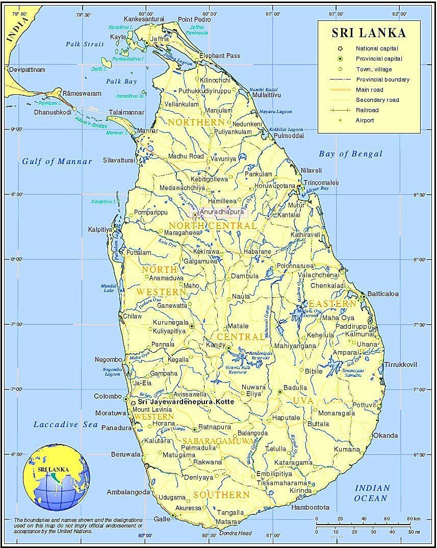 peta Sri Lanka tempat-tempat bersejarah