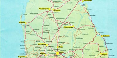 Peta map pelancong Sri Lanka dengan jalan
