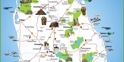 Tempat pelancong di Sri Lanka peta